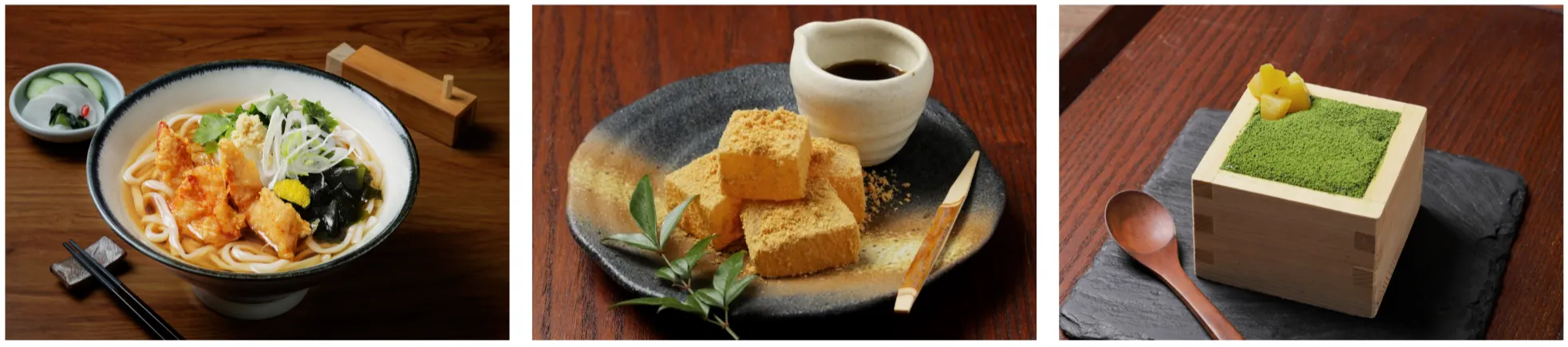 とり天／わらび餅／八女抹茶の升ティラミス